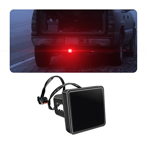 15 LED Red Lens Brake Light Trailer Hitch Cover, Universal Fit 2' Receiver, Super Bright Smoked Lens Square Tail Light, Car Exterior Accessories for Towing Truck SUV RV (Smoked Lens Red Light)