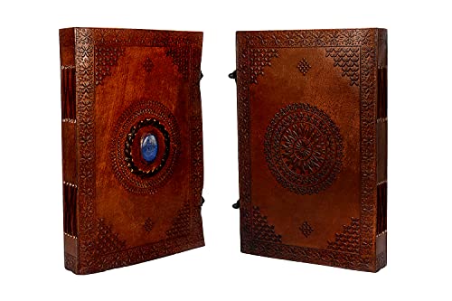 Embossed Handmade Leather Blue Stone Unlined Journal Travel Diary Notebook with Clasp