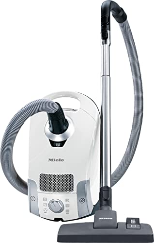 Miele Compact C1 Pure Bagged Canister Vacuum with High Suction Power Designed for Hard Floors and Low-Pile Carpet, Lotus White