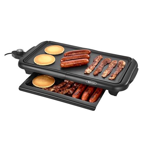 BELLA Electric Griddle with Warming Tray - Smokeless Indoor Grill, Nonstick Surface, Adjustable Temperature & Cool-touch Handles, 10' x 18', Copper/Black