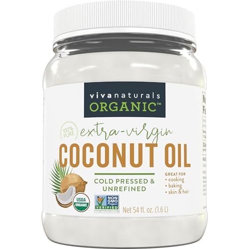 Viva Naturals Organic Coconut Oil - Unrefined and Cold-Pressed, Natural Hair Oil, Skin Oil and Cooking Oil with Fresh Flavor, Non-GMO Extra Virgin Coconut Oil (Aceite de Coco), USDA Organic, 54 oz