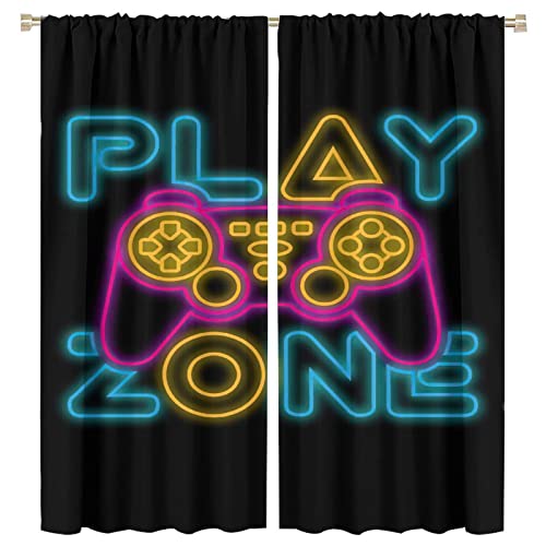 Gamepad Gaming Curtains,Pink Yellow Neon Boy Video Games Gamepad Blackout Curtains for Bedroom,Window Treatment - Thermal Insulated And Noise Reduction Room Darkening Curtains,2 Panels 72L x 31.5W