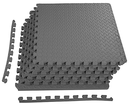 Signature Fitness Puzzle Exercise Mat with EVA Foam Interlocking Tiles for MMA, Exercise, Gymnastics and Home Gym Protective Flooring, 3/4' Thick, 24 Square Feet, Gray