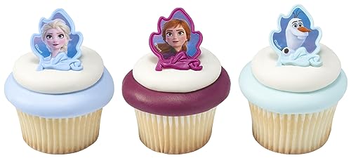 DecoPac Frozen II Rings, Cupcake Decorations Featuring Elsa, Anna, And Olaf For Birthday And Christmas Celebrations - 24 Pack