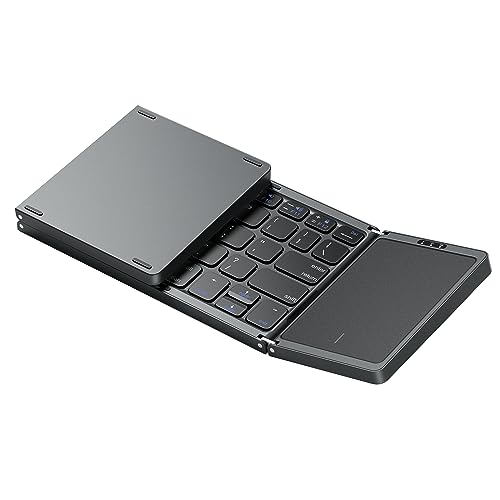 OMOTON Foldable Bluetooth Keyboard with Touchpad, Wireless Folding Keyboard, Multi-Device and Rechargeable, Portable Keyboard for iPad, iPhone, Android, Windows Laptop, Desktop, Tablet and PC (Grey)