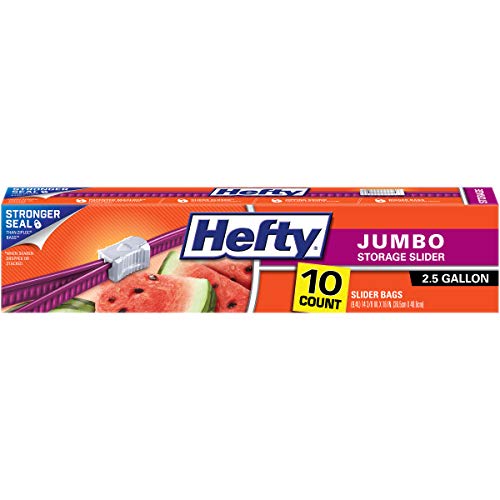 Hefty Slider Jumbo Storage Bags, 2.5 Gallon Size, 10 Count (Pack of 9), 90 Total