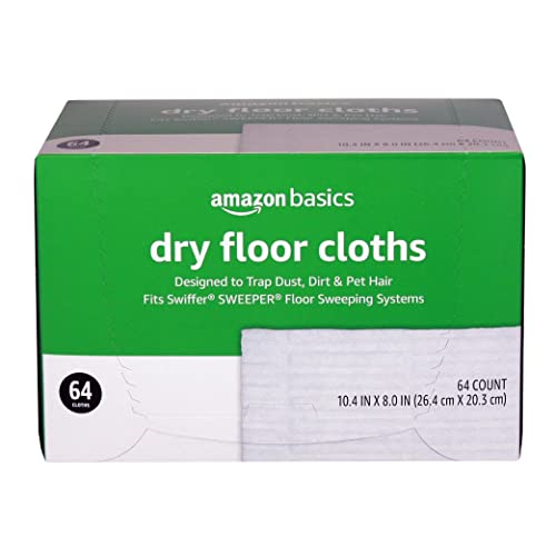 Amazon Basics Dry Floor Cloths to Clean Dust, Dirt, Pet Hair, 64 Count, Pack of 1