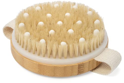 CSM Dry Body Brush - Natural Bristle Exfoliating Brush for Skin Renewal, Lymphatic Support and Circulation Boost - Sustainable Choice Dry Brushing Tool for Gentle Detox, Spa-Like Exfoliation