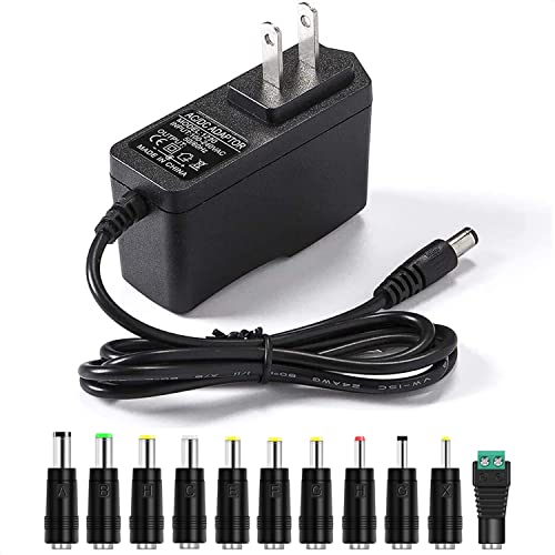 12V 1A AC Adapter Power Supply Charger [12 Volts 1 Amps Regulated Switching Power] with 11 Interchangeable DC Plug for 200mA 300mA 350mA 400mA 500mA 600mA 700mA 800mA 850mA 900mA 1000mA Equipment