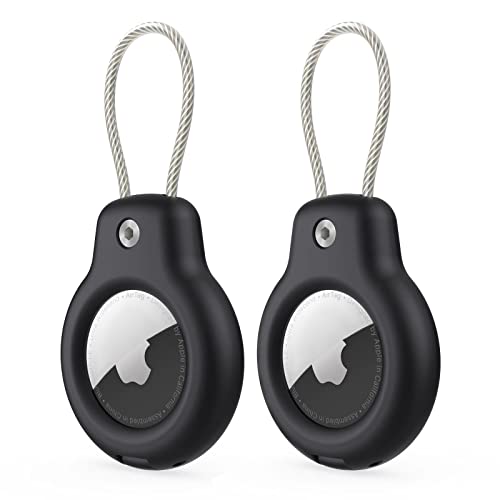 2 Pack AirTag Holders with Keychain - Secure Air Tag Cases and Key Rings for Keys, Luggage and More