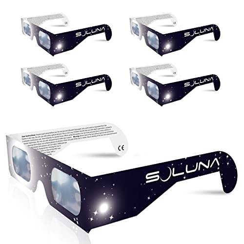 Solar Eclipse Glasses AAS Approved 2024 - Made in the USA CE and ISO Certified Safe Shades for Direct Sun Viewing (5 Pack)