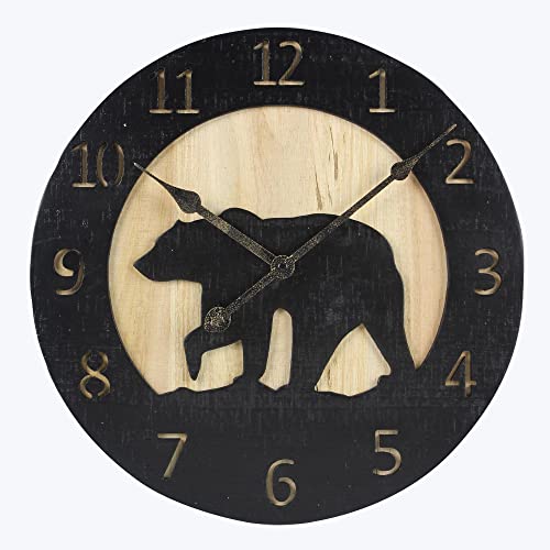Young's Inc Wood Bear Carved Wall Clock - Wall Clocks for Living Room Decor - Functional and Decorative Beach, Lake, and Farmhouse Wall Clock - 14' W x 14' H