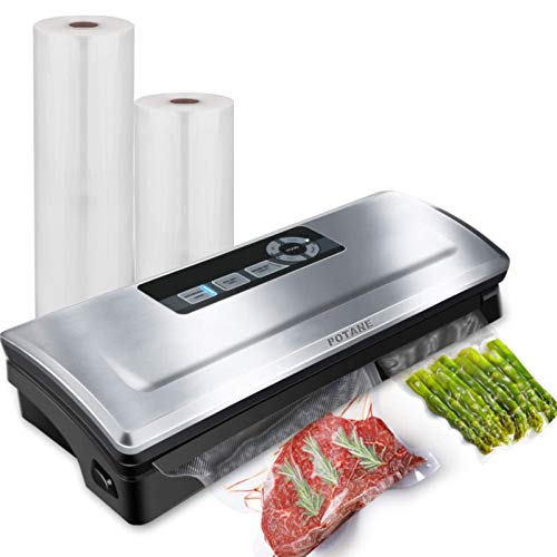 POTANE Precision Vacuum Sealer Machine, Powerful Pro Vacuum Food Sealer, 8-in-1 Easy Presets, 4 Food Modes, Dry&Moist&Soft&Delicate with Starter Kit, Compact Design(Silver)