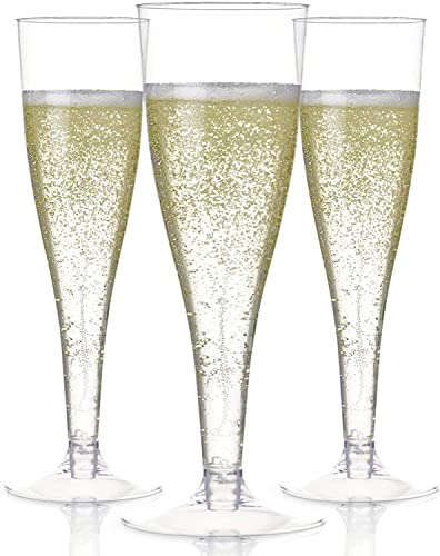 Prestee 24 Pack Disposable Clear Champagne Flutes for Parties, Weddings, Mimosa Bars - Plastic Toasting Glasses With Mimosa Glasses