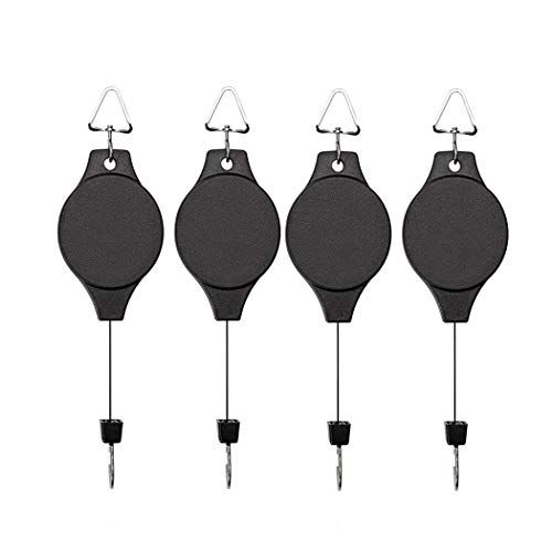 Lythor 4 Pack Plant Hook Pulley, Retractable Plant Hanger Easy Reach Hanging Flower Basket for Garden Baskets Pots and Birds Feeder Hang High up and Pull Down to Water Or Feed