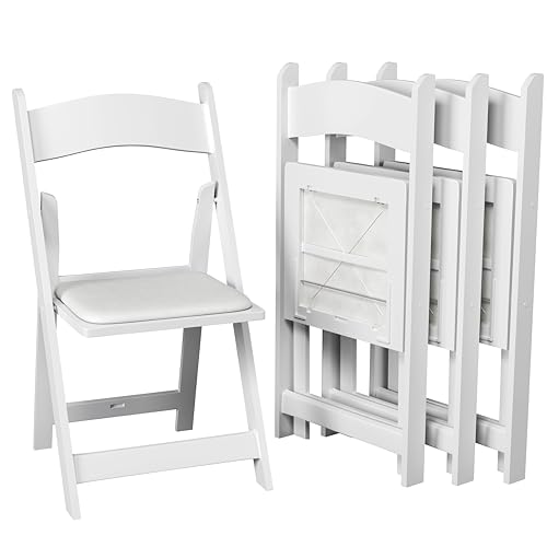 4 White Resin Stackable Folding Chairs - Comfortable White Foldable Chair - Folding Chairs with Padded Seats - Indoor/Outdoor Folding Chairs for Events - Lightweight Foldable Chairs (4 Pack)