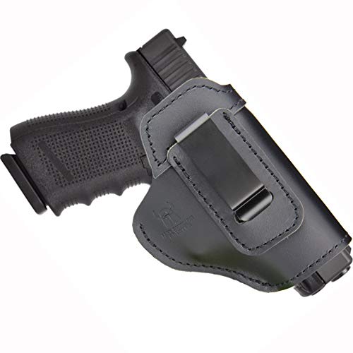 IWB Leather Holster for Inside Waistband Concealed Carry Fits:S&W M&P Shield-Glock19 26 29 30 32 43-Beretta Px4-RUGER EC9s-SIG-HK-Taurus-XDS or Similar Sized Handguns