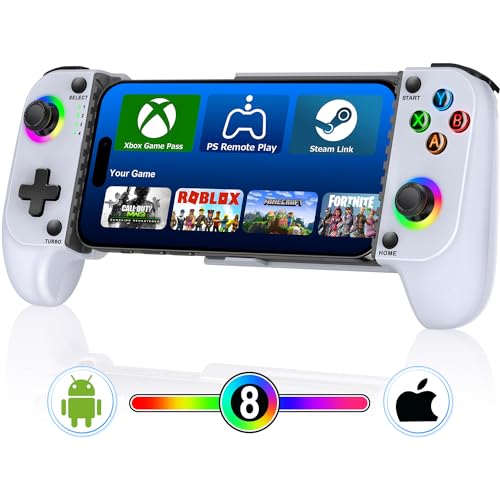 Wireless Mobile Gaming Controller for iPhone/Android, Phone Game Controller Support Phone Case, RGB Light Hall Joystick, Turbo, Mobile Gaming Gamepad