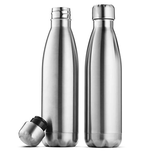 FineDine Triple-Insulated Stainless Steel Water Bottle (set of 2) 17 Oz, Sleek Bottles, Keeps Hot & Cold, 100% Leakproof, Sweatproof Water Bottles, Great for Travel, Picnic, & Camping.