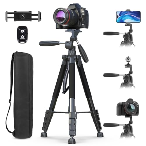 UBeesize 74' Camera Tripod with Phone Holder and Remote, Heavy Duty Tripod Stand with Portable Bag for Phone and Camera, Compatible with DSLR Cameras, Cell Phones, Spotting Scopes and Binoculars