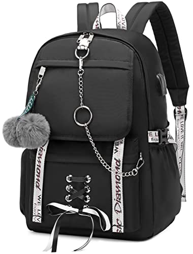 Hey Yoo Girls Backpack School Bag Cute Bookbag Gothic Backpack for Teen Girls Women (Black)