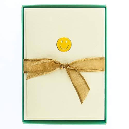 'Graphique Smiley Face La Petite Presse Boxed Notecards - 10 Embossed and Embellished Gold Foil Yellow Smiley Face Emoji Blank Cards with Matching Envelopes, 3.25'' x 4.75''' (L1333CB)