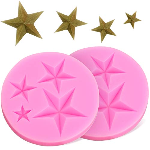 HengKe Star Silicone Mold,2pcs 3D Stars Shape Silicone Mold for DIY Jelly Shots Gum Paste Fondant, Pudding Soap, Handmade Ice Cream,Chocolate, Crystal Ice Cube,Cupcake Cake Topper Decoration