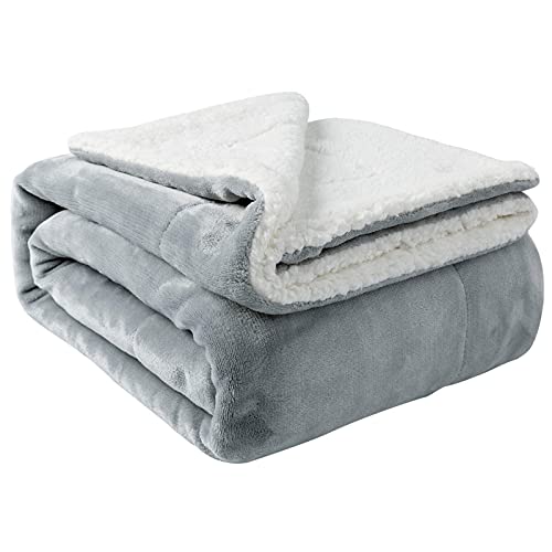 NANPIPER Sherpa Blanket Twin Thick Warm Blanket for Winter Bed Super Soft Fuzzy Flannel Fleece/Wool Like Reversible Velvet Plush Blanket (Light Grey Twin Size 60'x80')