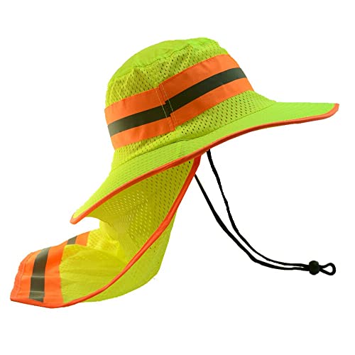 Exgreem Hi Vis Reflective Safety Breathable Green/Orange Bucket Cap Neck Flap Boonie Hats (Lime)