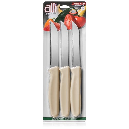 Alfi All-Purpose Knives Aerospace Precision Pointed Tip - Home And Kitchen Supplies - Serrated Steak Knives Set | Made in USA (Ash)