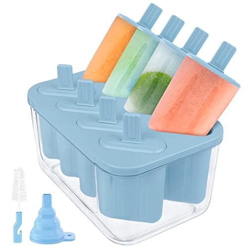 Korlon Popsicle Molds, 8 Cavity Popsicle Maker Molds Set, Homemade Ice Popsicles Molds for Kids with Sticks & Brush & Funnel for Making Yogurt Juice Smoothies