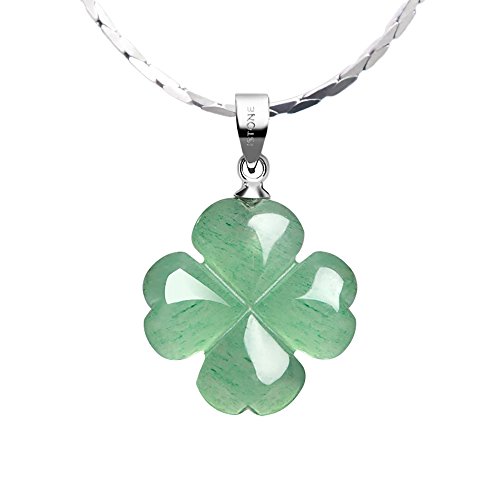 iSTONE Green Jade Lucky Four Leaf Clover Heart Pendant 925 Sterling Silver Necklace 18 Inches Fine Jewelry for Women St. Patrick's Day