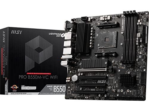 MSI PRO B550M-VC WiFi ProSeries Motherboard (AMD Ryzen 5000 Series, AM4, DDR4, PCIe 4.0, SATA 6Gb/s, M.2, USB 3.2 Gen 2, HDMI/DP, Wi-Fi 6E, Bluetooth 5.2, mATX)