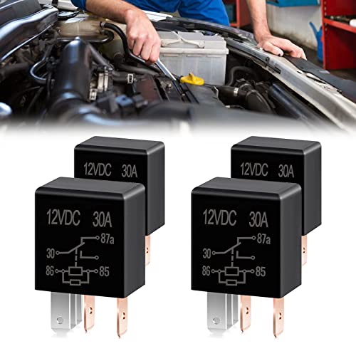 Miytsya 4 Pack Car 5 Pin Relay Switch 12V 30A SPST, Waterproof Stable Relay, Multi-Purpose Relay Heavy Duty Standard Relay Kit, Universal for Car Motor Replacement Accessories (Black)