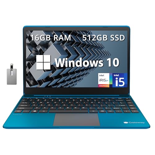 Gateway Ultra Slim Laptop, 14.1' IPS FHD Display, Intel Core i5-1135G7, 16GB RAM, 512GB SSD, Intel Iris Xe Graphics, 1.0 MP Camera, Fingerprint Scanner, WiFi, Blue, Windows 10, 32GB Hotface USB Card