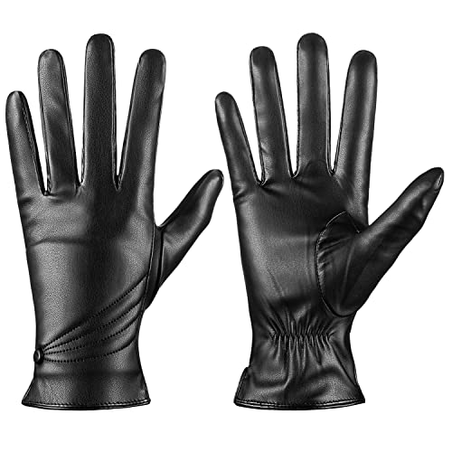 ISHISBEB Winter Leather Gloves for Women, Warm Touchscreen Driving Texting Cashmere Lined Gloves