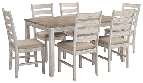 Signature Design by Ashley Skempton Cottage Dining Room Table Set with 6 Upholstered Chairs, Whitewash, 36'W x 60'D x 30'H