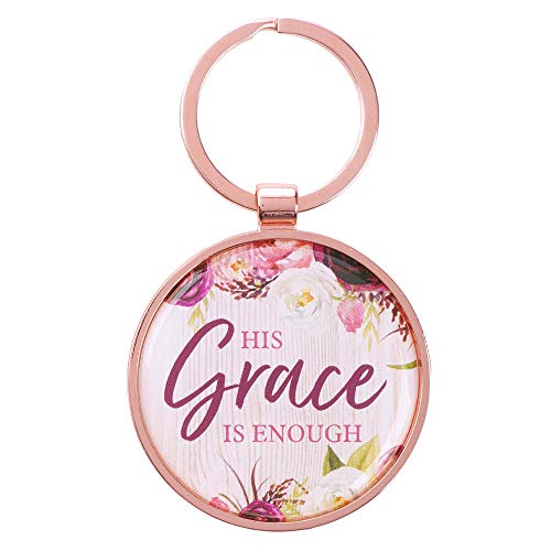 His Grace In Enough - 2 Corinthians 12:9 Scripture | Plum Floral Keychain Keyring Accessory for Women