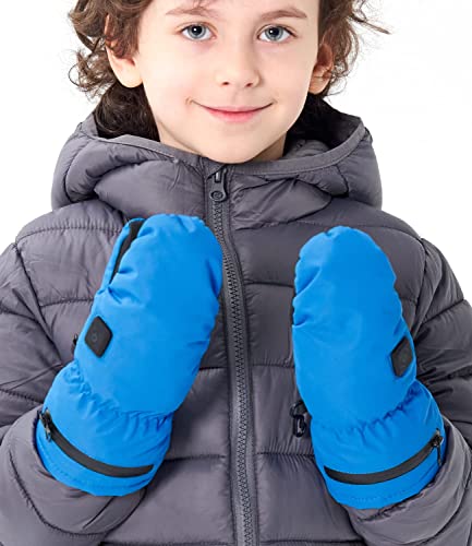 Aroma Season Heated Kids Gloves, Heated Mittens for Toddler Warm Waterproof Ski Snow Gloves (S/M, Blue)