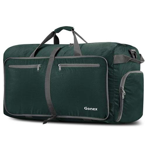 Gonex 100L Large Foldable Travel Duffle Bag with Shoes Compartment, Packable Lightweight Water Repellent Duffel Bag for Camping Gym Weekender Bag Blackish Green