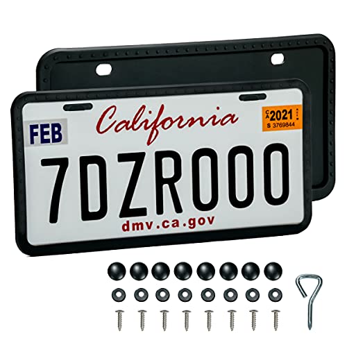 License Plate Frames - 2 PCS Silicone License Plate Holder for US Car Universal License Plate Bracket, Rustproof, Rattle Proof & Weatherproof, Mounting Accessories Included