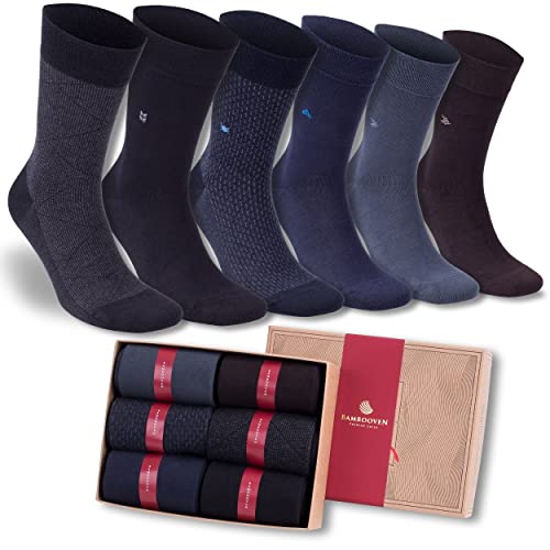 BAMBOOVEN Men’s Dress and Trouser Socks – Premium Rayon From Bamboo, Odor Free and Breathable, Crew Socks(6 pairs + Gift box)