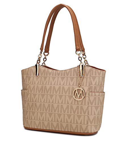 Mia K Collection Shoulder Handbag for Women: Vegan Leather Satchel-Tote Bag, Top-Handle Purse, Ladies Pocketbook Beige