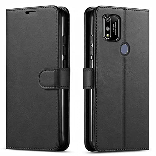 STARSHOP Coolpad SUVA Phone Case, with [Tempered Glass Screen Protector Included] Leather Wallet Phone Cover with Pocket Credit Card Slots and Kickstand Feature - Black