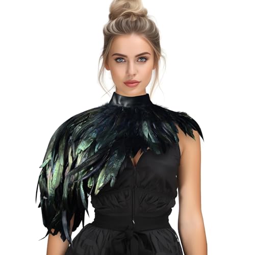 HOMELEX Feather Cape Shawl Costume Black Witch Wings Collar Adult Crow Maleficent Neck