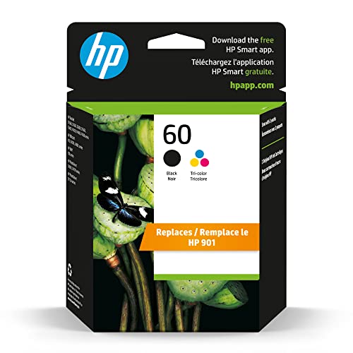 HP 60 Black/Tri-color Ink Cartridges Combo Pack, Works with DeskJet D1660, D2500, D2600, D5560, F2400, F4200, F4400, F4580; ENVY 100, 110, 120; PhotoSmart C4600, C4700, D110a Series | N9H63FN