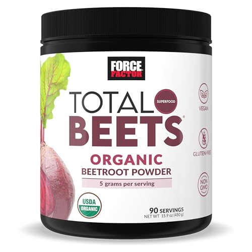 Force Factor Total Beets Organic Beetroot Powder Superfood to Boost Daily Nutrition, USDA Organic, Vegan, Gluten-Free, and Non-GMO Beet Supplement, Unflavored, 90 Servings