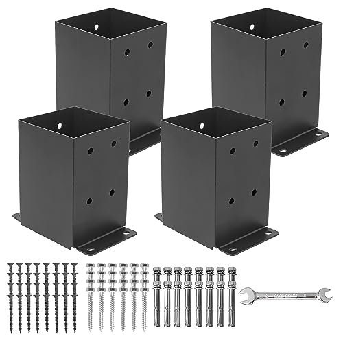 AXWHYS 4×4 Post Base 4 Pcs, (Inner Size 3.5x3.5) Post Brackets, Heavy Duty Black Metal Powder-Coated Thick Steel Post Anchor Outdoor for Support Deck Base Plate Pergola Brackets Fence Kit