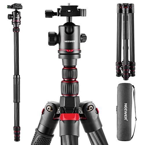 NEEWER Upgraded 80.7' Carbon Fiber Camera Tripod Monopod with Telescopic 2 Section Center Axes, 360° Panorama Ballhead, 1/4' Arca Type QR Plate, Travel Tripod with ø28mm Column, Max Load 26.5lb, N55CR