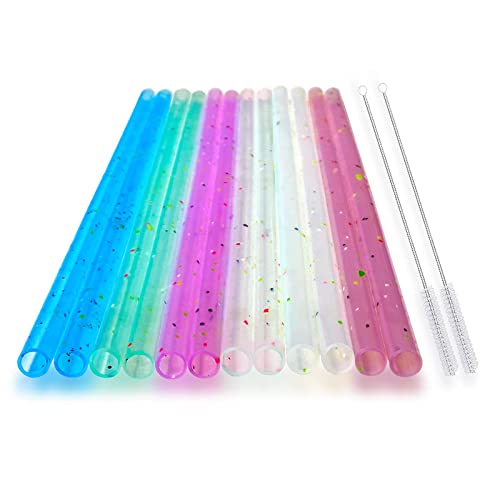 Reusable Silicone Drinking Straws, 12 Pcs Eco Friendly Silicone Straws 2 cleaning Brushes,for 30oz and 20oz Tumblers, Rtic,Yeti, Ozark, (Two-tone Dot, 10 inches)